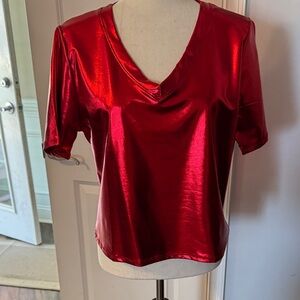 Shiny Red V-Neck Short Sleeve Tee